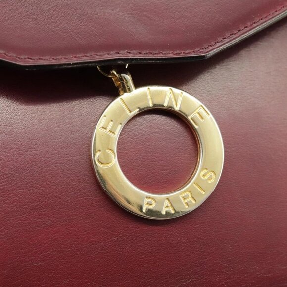 CELINE Shoulder Bag Leather Wine Red Gold Auth - Picture 11 of 15